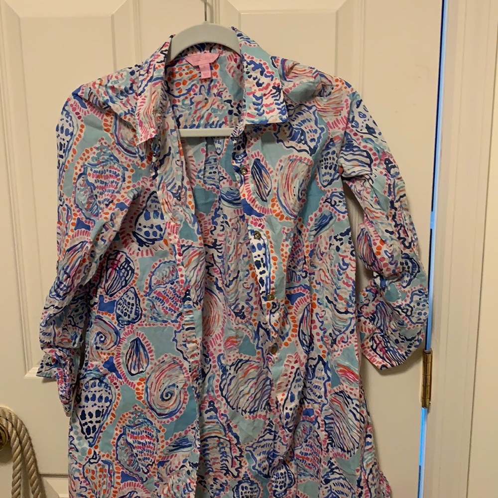Lilly Pulitzer Seashell Print Swim Coverup in Light Blue, Pink, Navy
